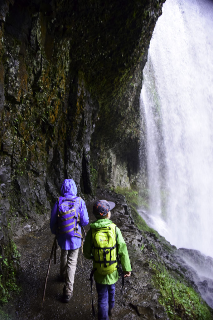 Walking behind waterfalls at Silver Falls State Park, Oregon