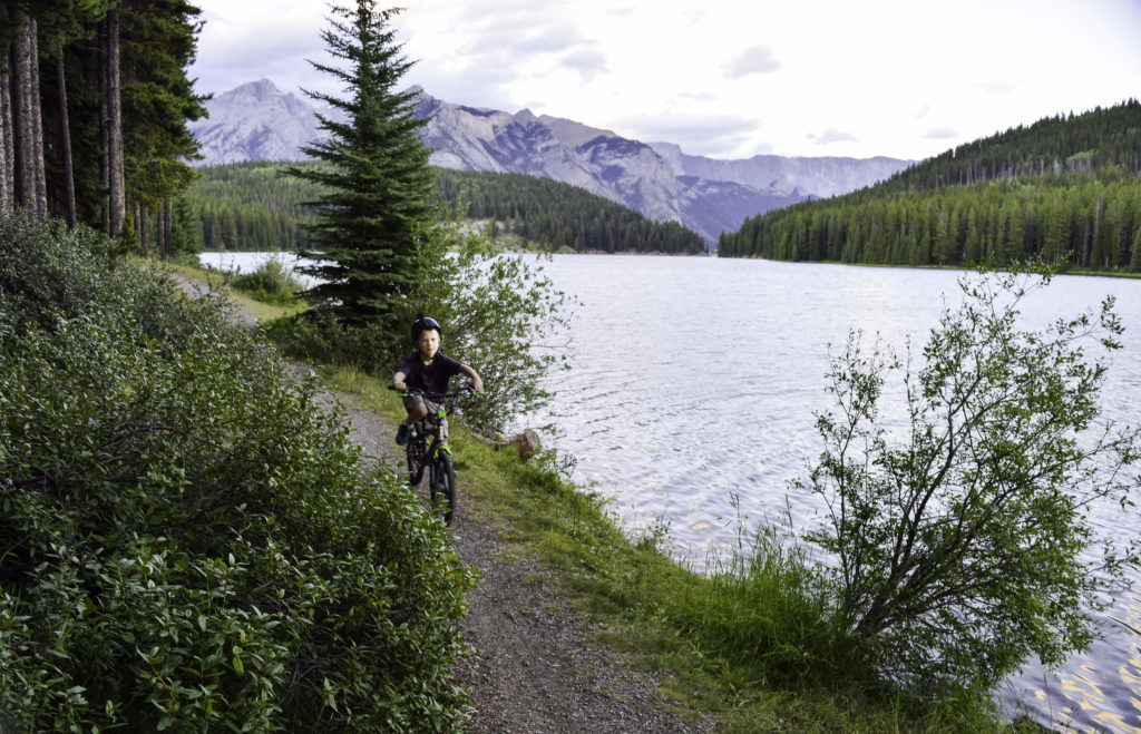 Biking along Two Jack Lake, Banff, Alberta, Canada