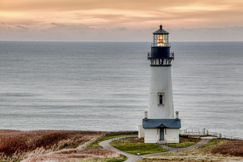 Yaquina Head Lighthouse in the town of Newport, Oregon 