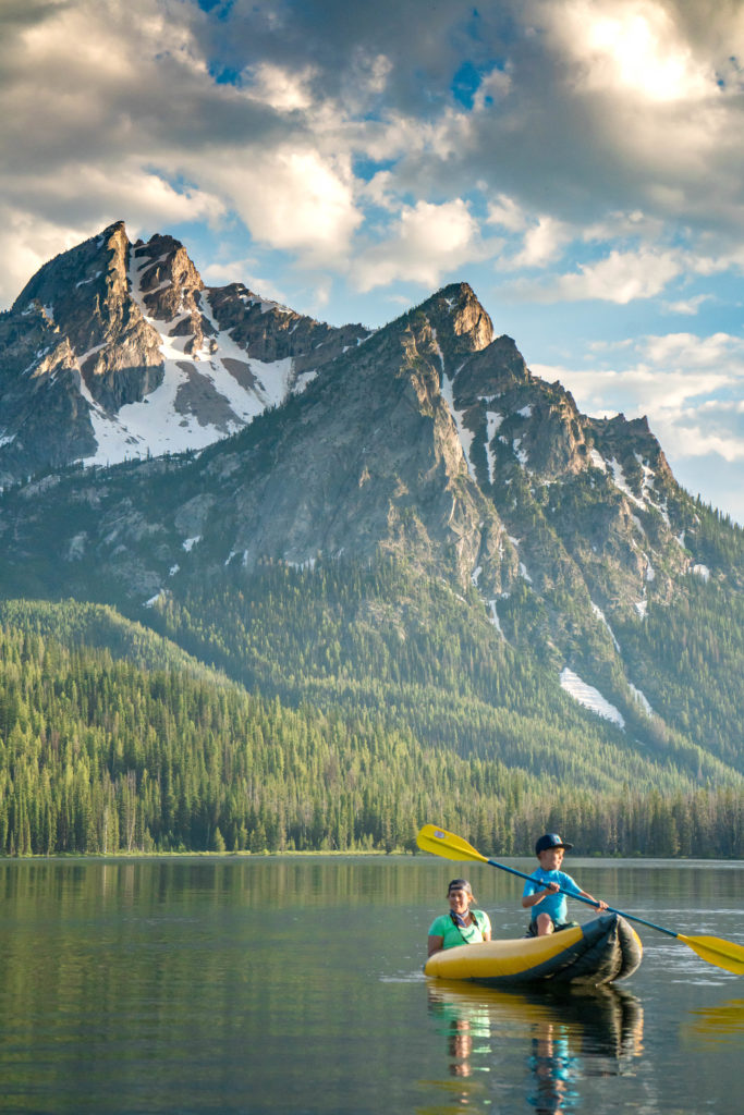 Canoeing on Stanley Lake in the Sawtooth Mountains, Idaho