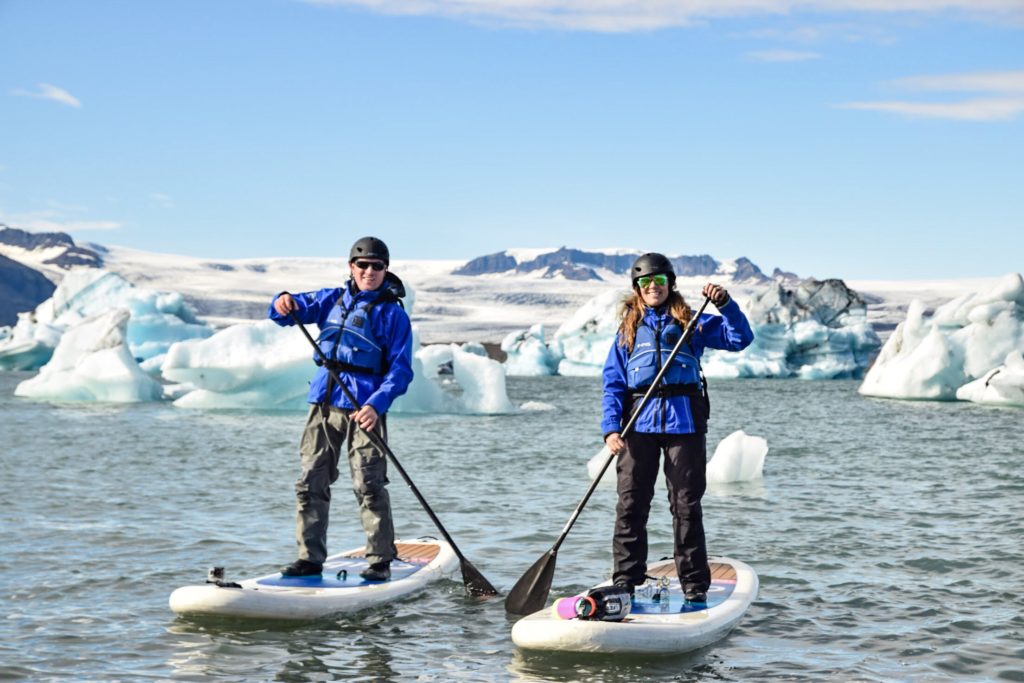 Paddleboarding with Arctic Surfers around glaciers at Jokulsarlon, Iceland
