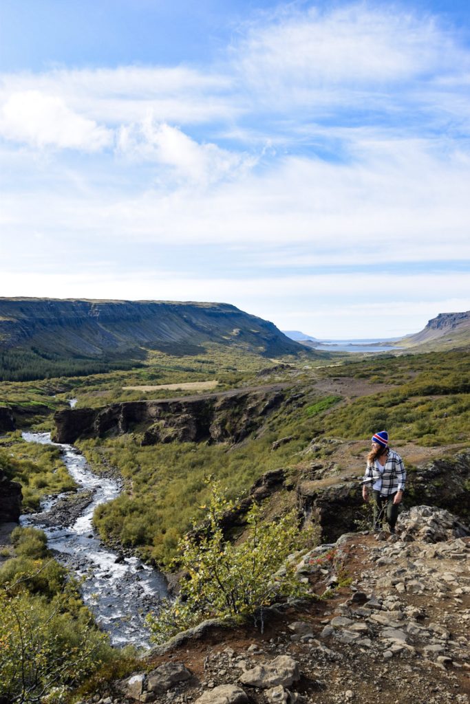 Hike to Glymur Falls in canyon, West Iceland