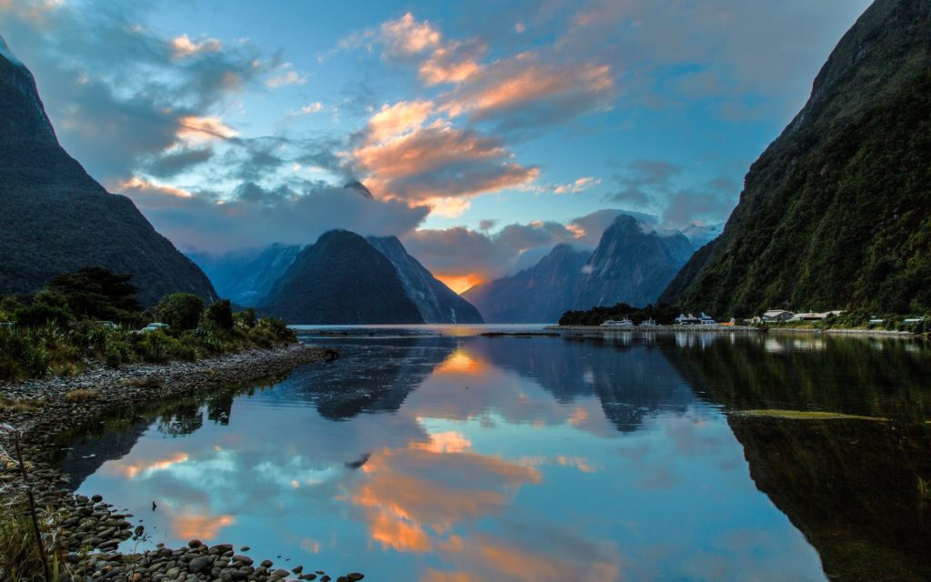 Milford Sound New Zealand at sunset