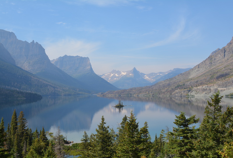 The iconic view of St. Mary's Lake in Glacier National Park, Montana