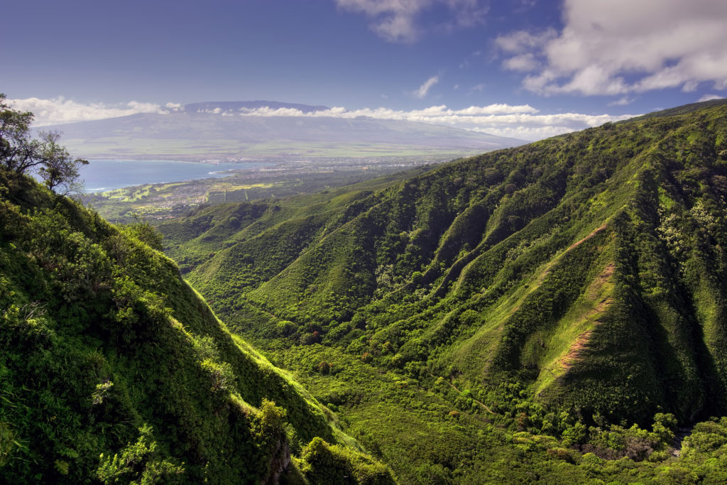 View from Waihe'e Ridge Trail, over looking Kahului and Haleakala, Maui, Hawaii