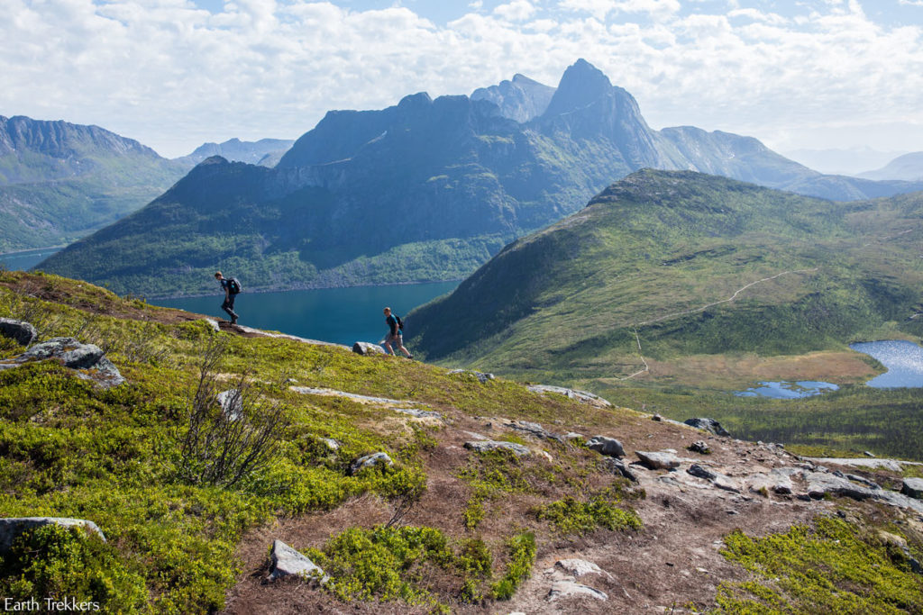 Two hikers hiking Segla on the island of Senja, Norway