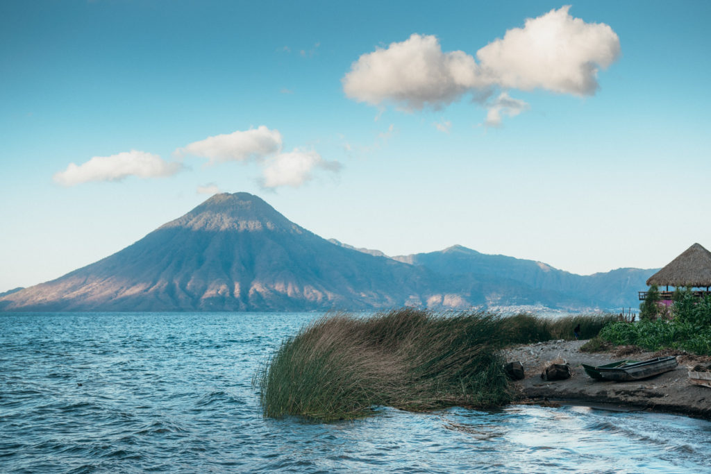 View of Volcano San Pedro on Lake Atitlan from Santa Cruz La Laguna, Guatemala