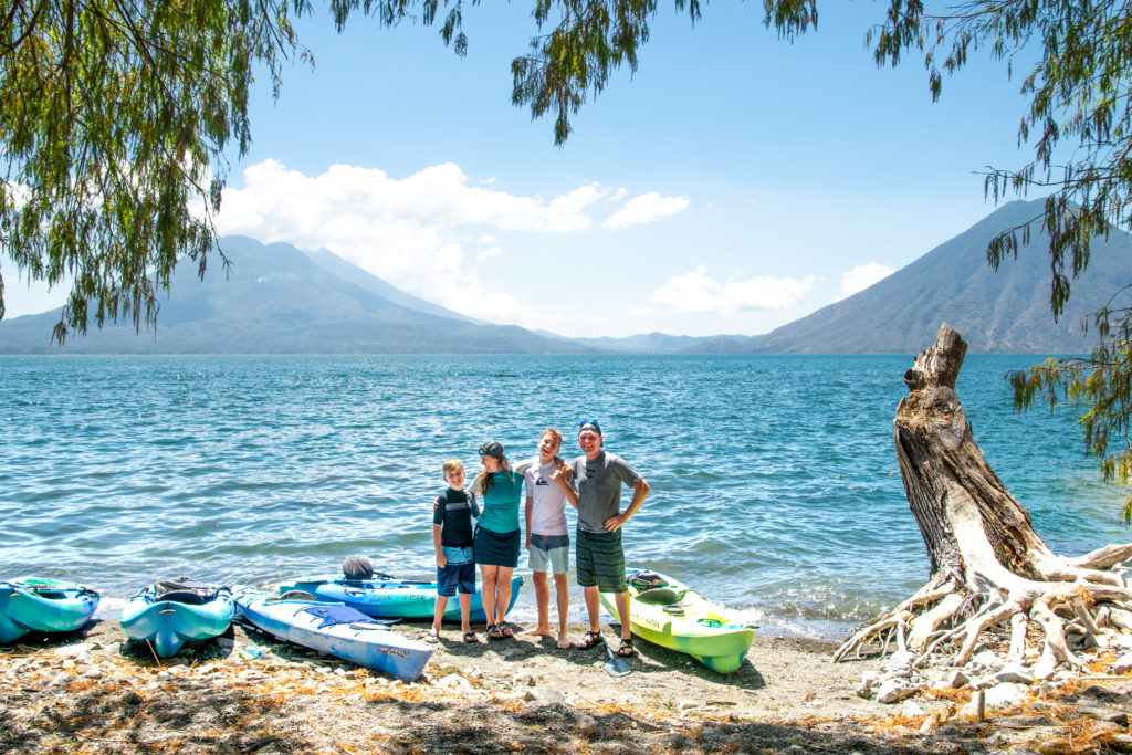 Family kayaking on Lake Atitlan, Guatemala