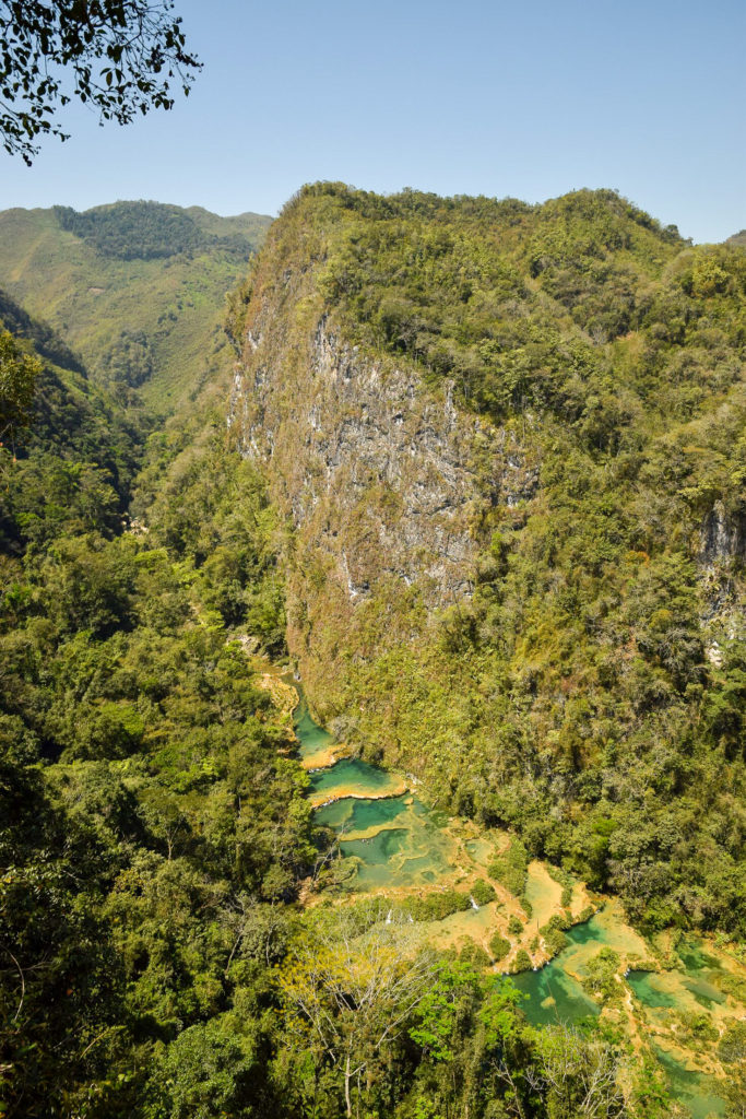 The view from El Mirador looking down on Semuc Champey, Guatemala