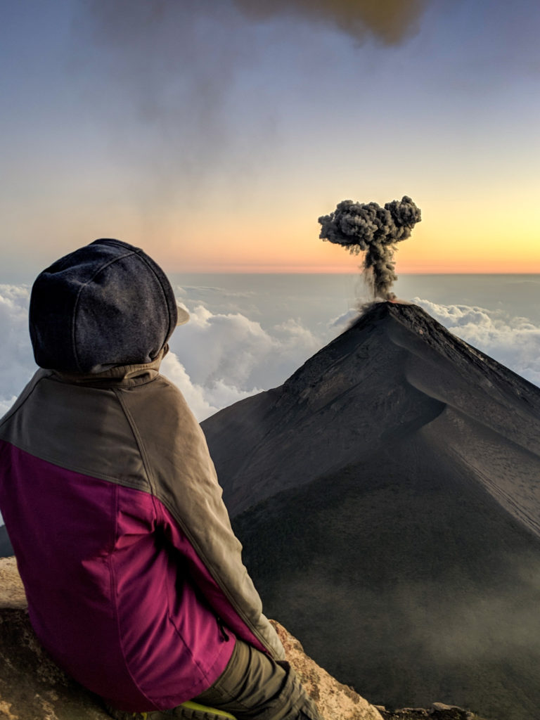 Volcano Fuego erupting on top of Acatenango, Guatemala