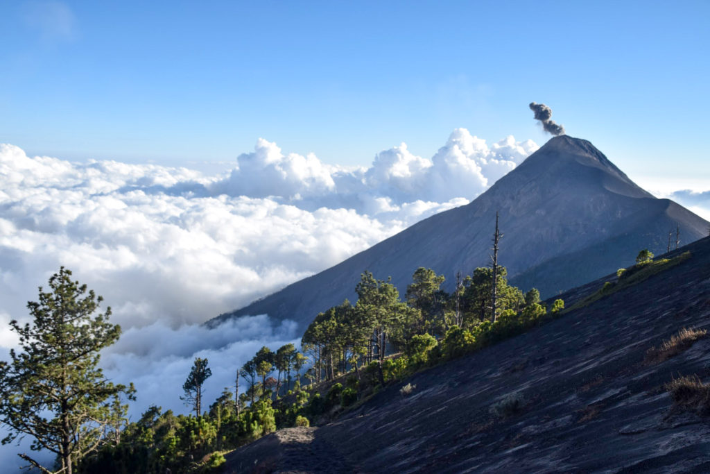 Hiking to the summit of Acatenango overlooking Volcano Fuego, Guatemala