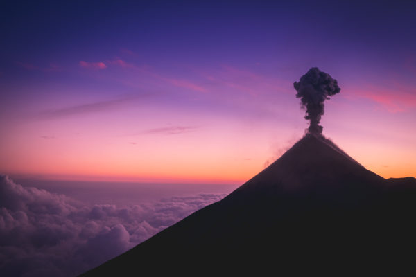 Volcano Fuego at sunset from Acatenango, Guatemala