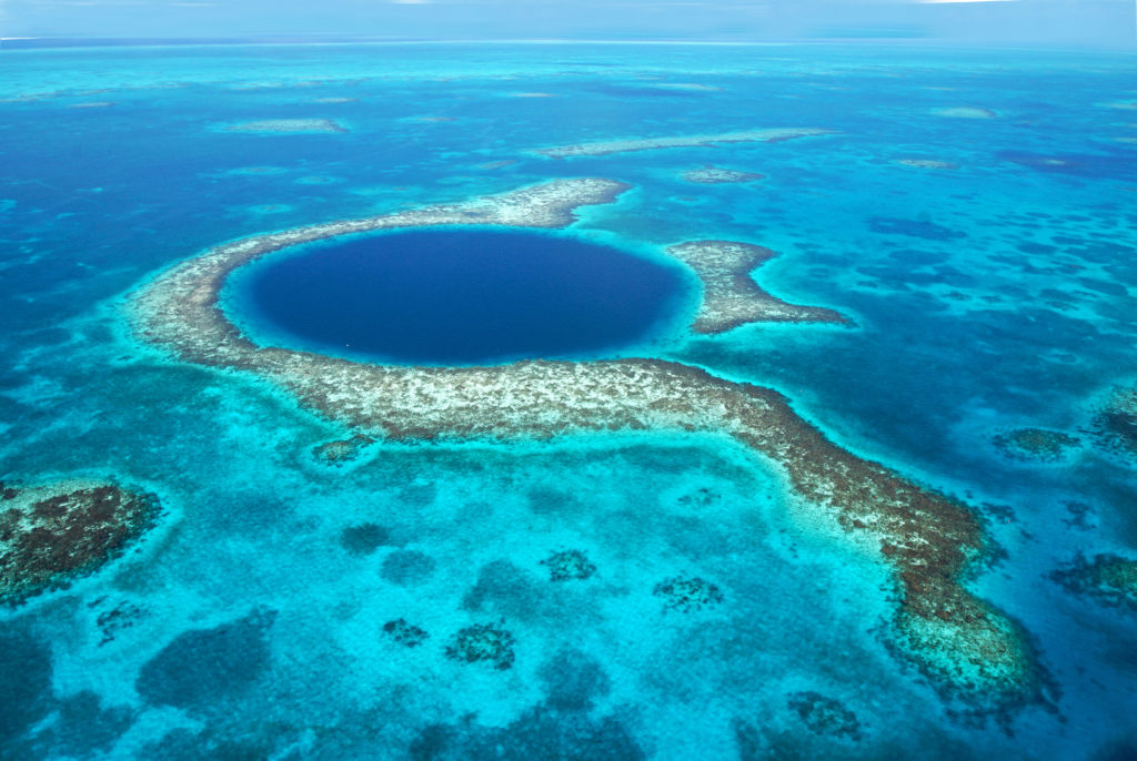 Aerial view of the Blue Hole in Belize