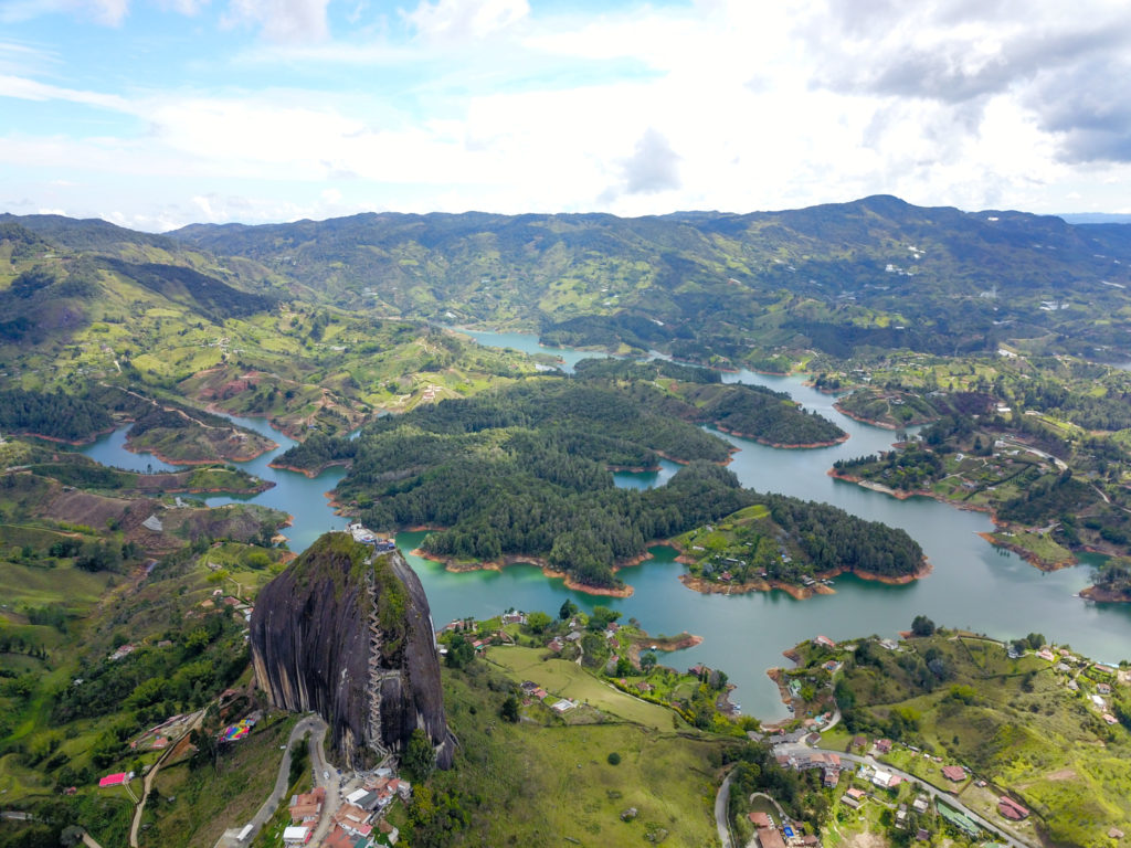 Aerial view of El Penon and the surrounding region of Guatape, Colombia.