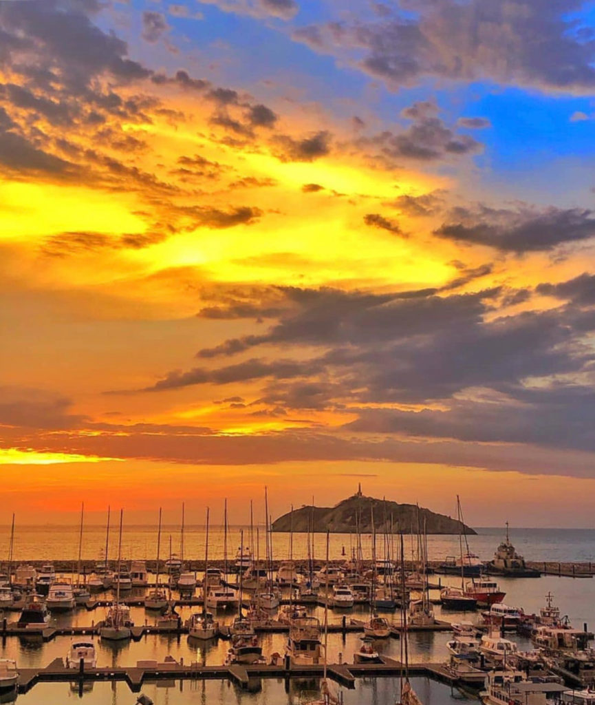 Sunset over the harbor in Santa Marta, Colombia