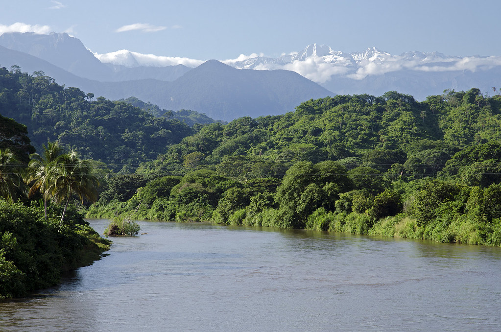 Palomino River, Colombia with views of the Sierra Nevada Mountains.