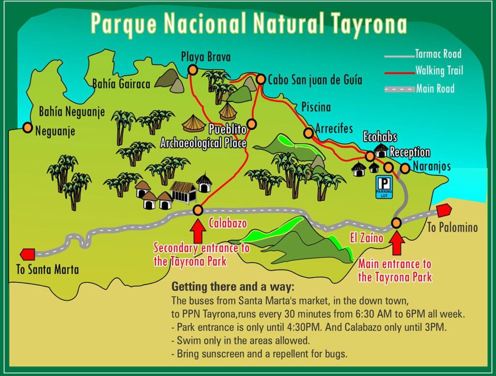 Map of Tayrona National Park, Colombia