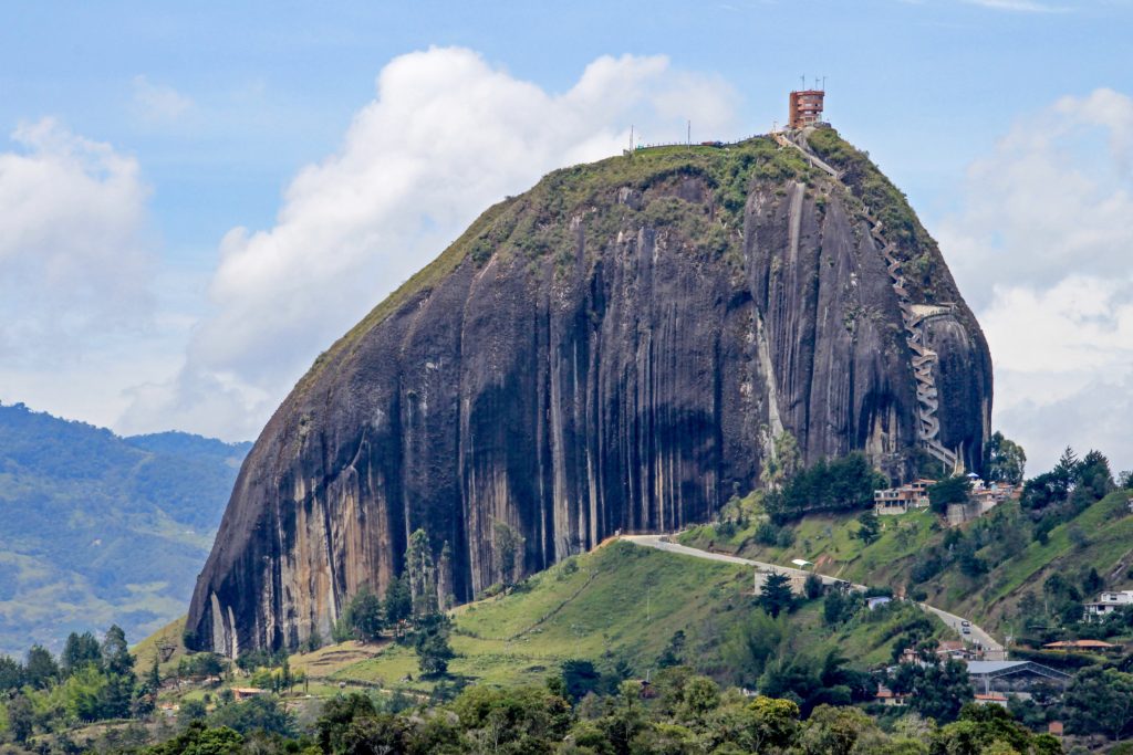The giant monolith rock of El Penon, Guatape, Colombia