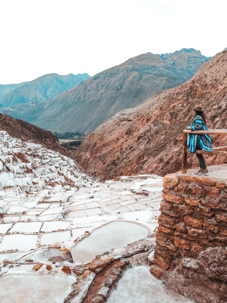 Looking over the salt mines of Maras, Peru