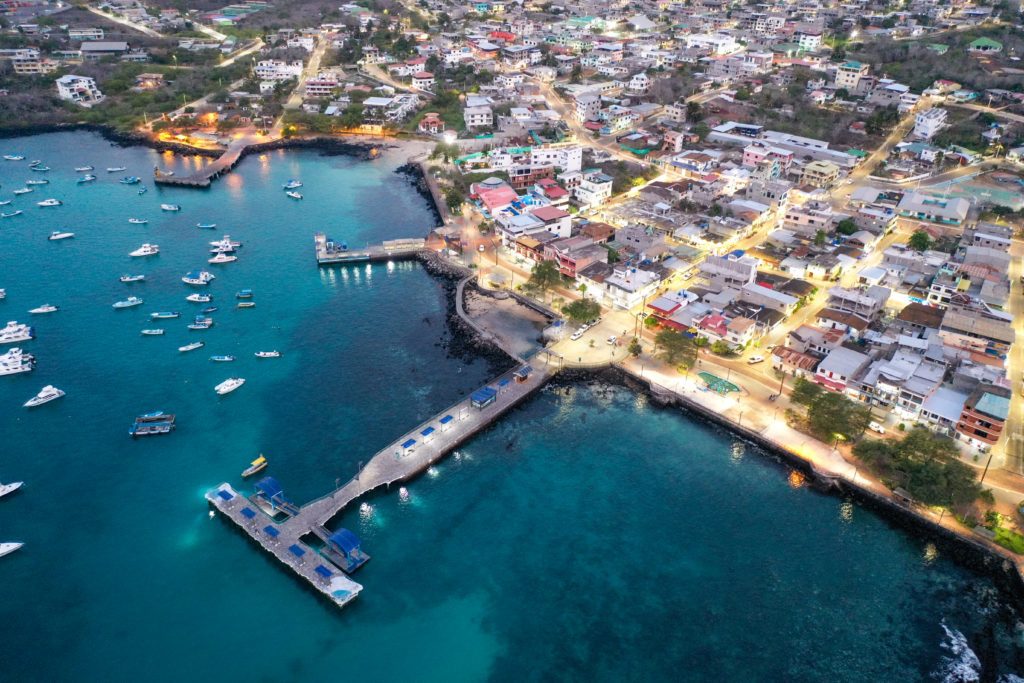 Aerial view of Puerto Baquerizo Moreno on San Cristobal, Galapagos Islands, Ecuador