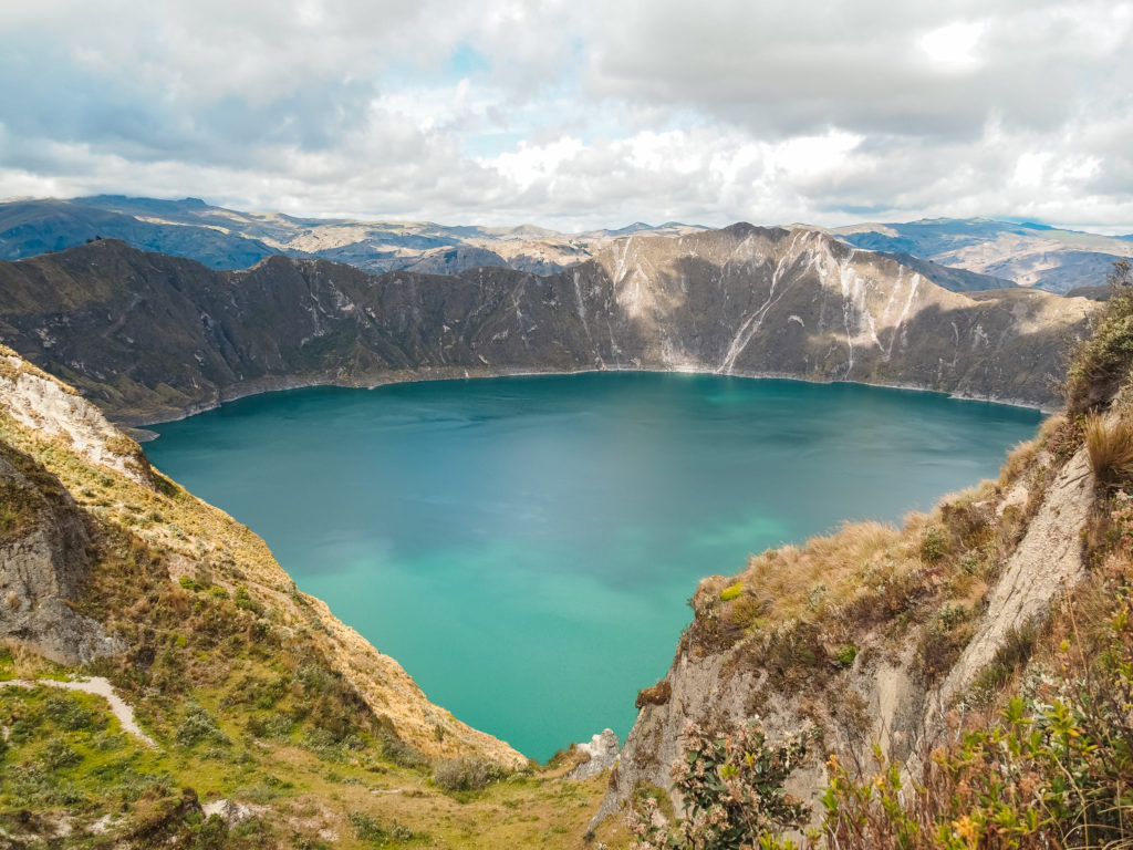 View of the Quilotoa crater from the rim trail, Ecuador
