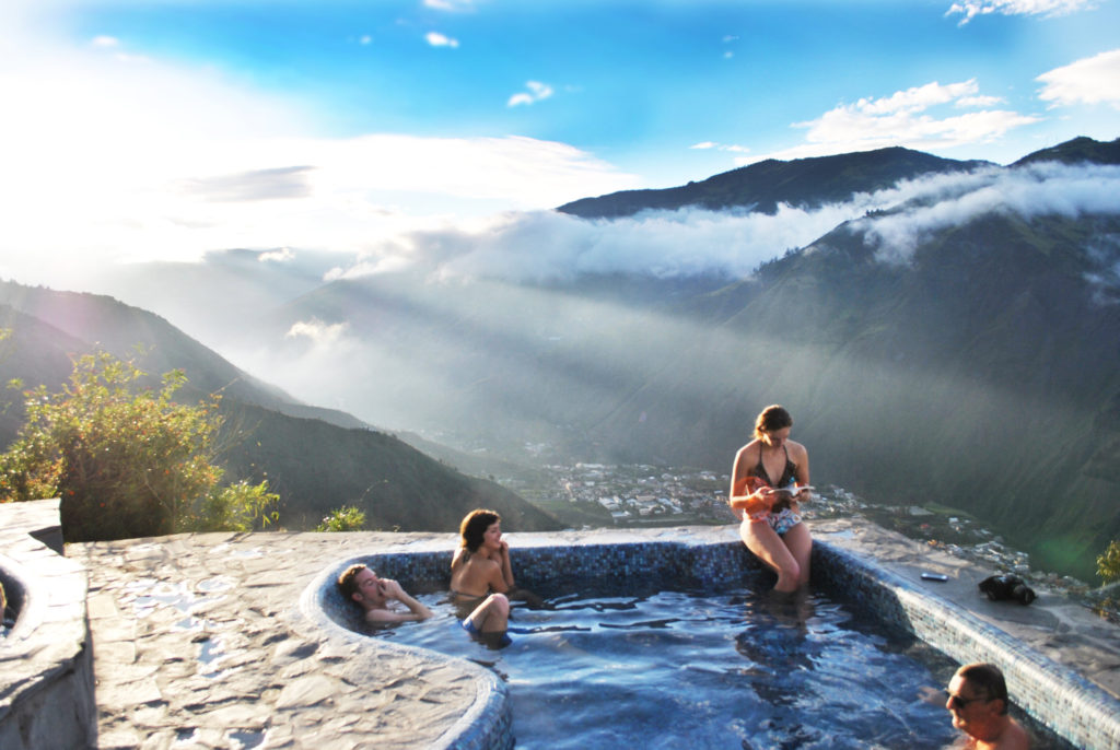 The pools and views of Luna Volcan Spa, Banos, Ecuador