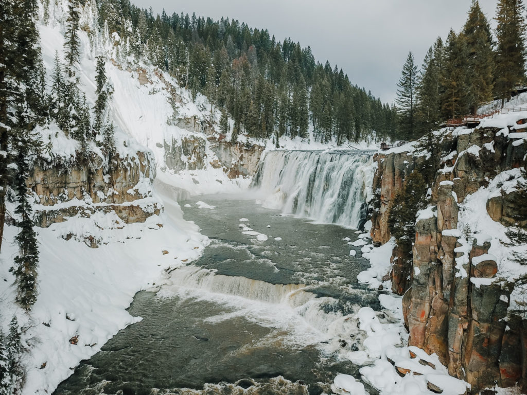 The view of Lower Mesa Falls seen in the Winter, Targhee National Forest, Idaho